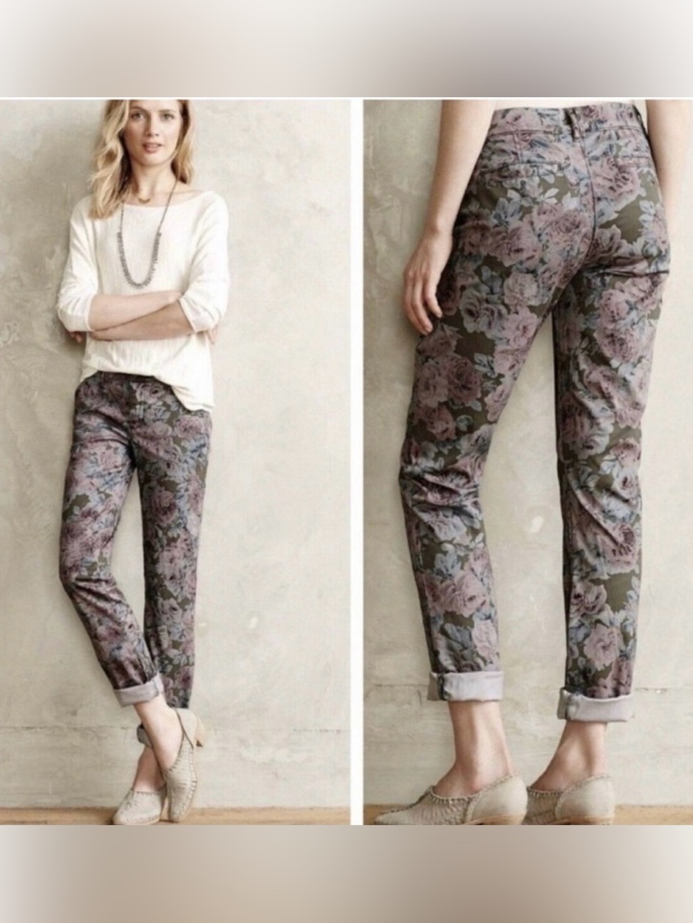 Anthropologie Pilcro and the Letterpress Mid-Rise Hyphen Floral Chino Pants 29